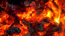 Background Of Burning Hot Coals, Actively Smoldering Embers Of F Stock Images