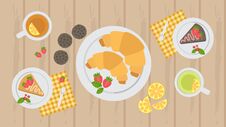 Croissants, Cake And Cookies On The Table With Tea, Tea Party Royalty Free Stock Image Croissants, Cake And Cookies On The Table With Tea, Tea Party Royalty Free Stock Image