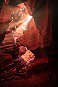 Sun Rays Shining Through Caves In The Antelope Canyon Royalty Free Stock Images