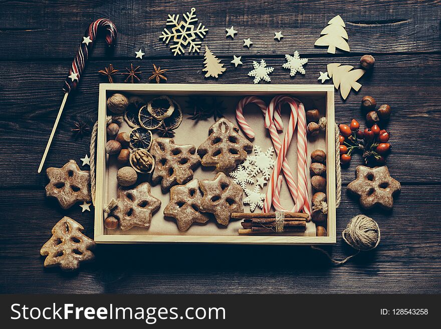 Christmas Traditional Festive Sweets In Wooden Box