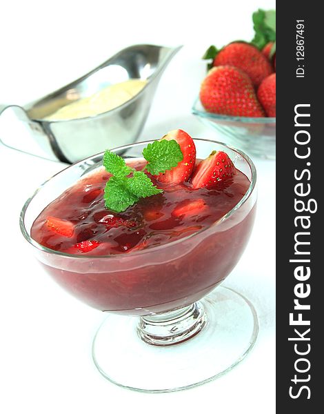 Red fruit jelly with strawberries and sauce Vanilli. Red fruit jelly with strawberries and sauce Vanilli