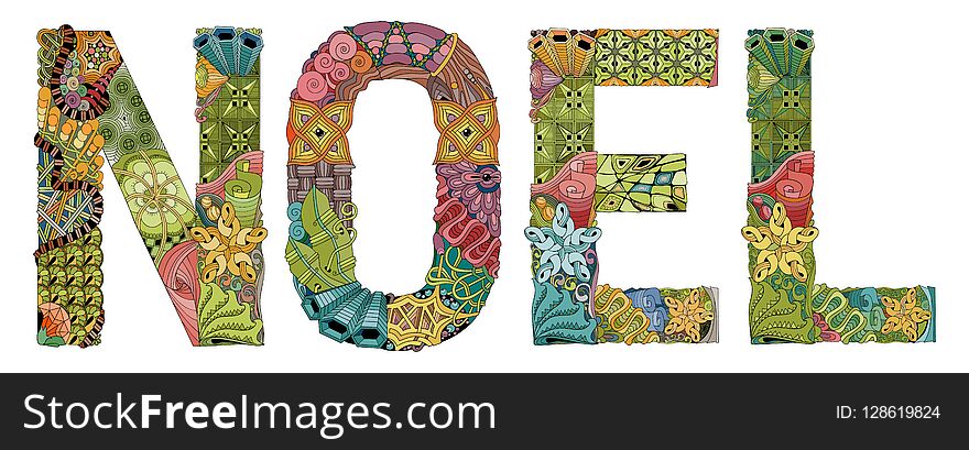 Hand-painted art design. Hand drawn illustration word NOEL for t-shirt and other decoration. Hand-painted art design. Hand drawn illustration word NOEL for t-shirt and other decoration