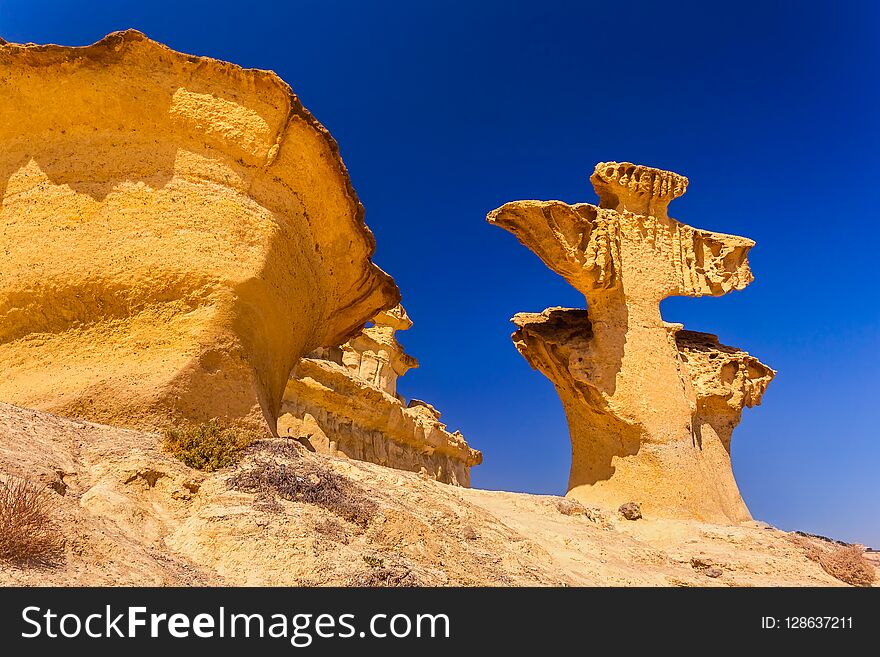 Landscape of Bolnuevo Mazarron eroded sandstones in Murcia spain