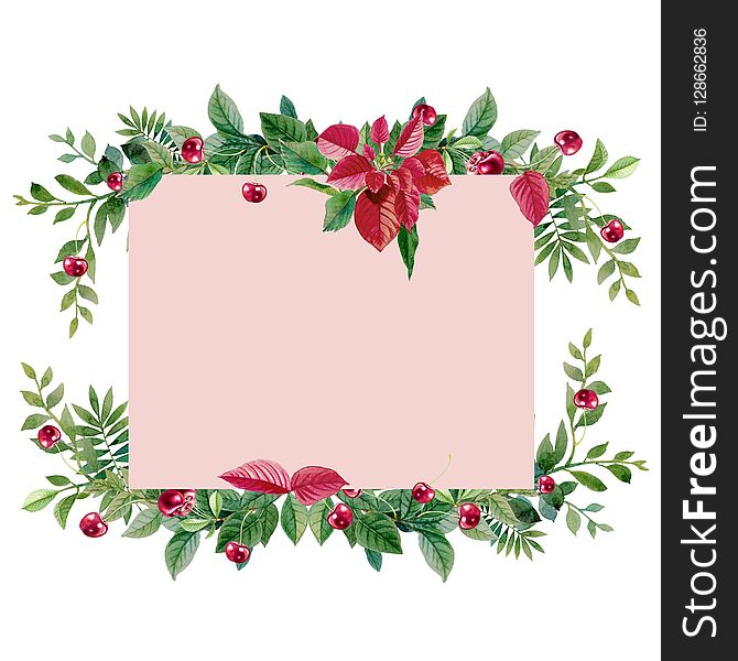 Watercolor painting Christmas star wreath with bright red cherry and place for text. Illustration for greeting cards and invitations isolated on white background. Watercolor painting Christmas star wreath with bright red cherry and place for text. Illustration for greeting cards and invitations isolated on white background.