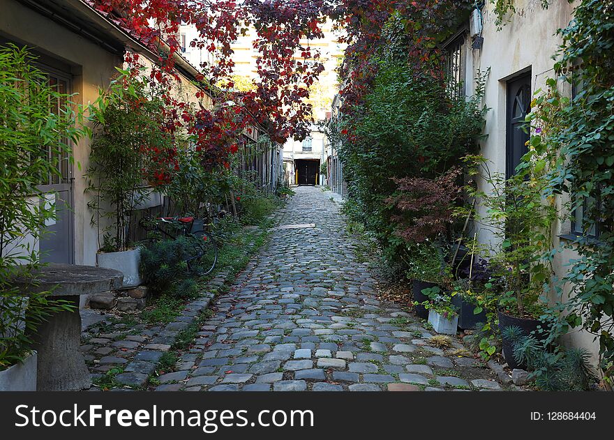 The picturesque secret Durmar street in Obercampf district of Paris, France. The picturesque secret Durmar street in Obercampf district of Paris, France.