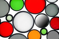 Glass Round Filters Of Different Colors And Sizes Royalty Free Stock Photography