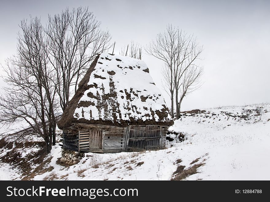 Wooden cottage in Transylvania mountains