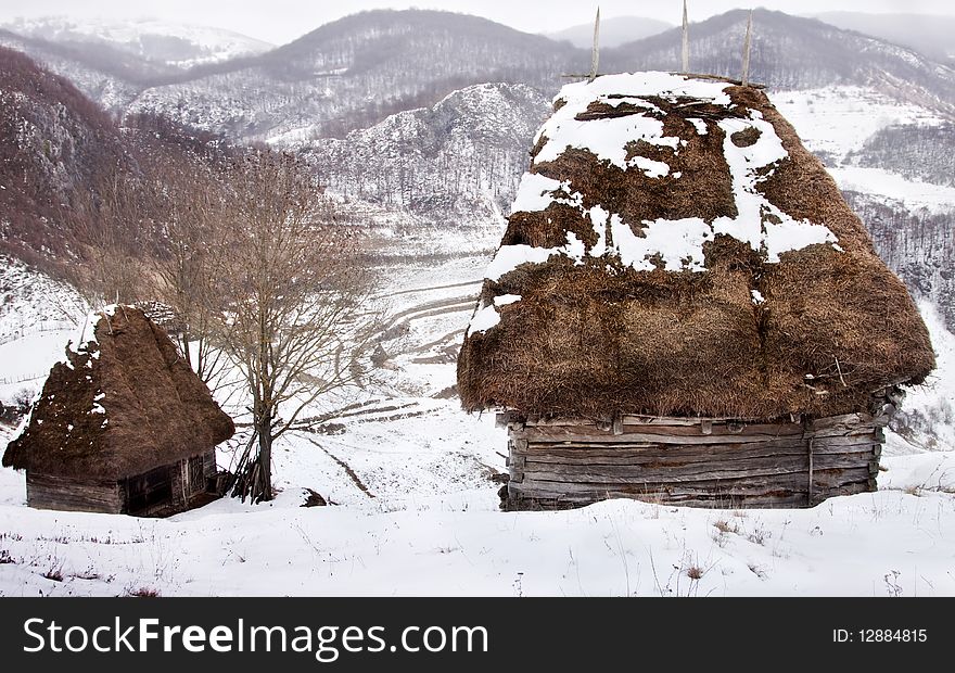 Wooden cottage in Transylvania mountains