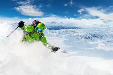 Alpine Freeride Skier With Snow Powder Explosion Stock Photo