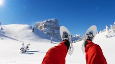 Detail Of Snowshoe Hiker Legs Ready For Walking Royalty Free Stock Photo