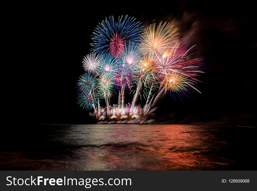 Beautiful colorful fireworks at night for celebration and anniversary or New year holiday concept
