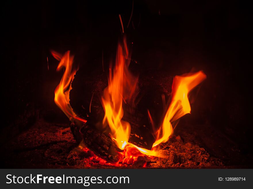 Burning wood flames