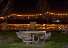 Picnic By Bridge At Night Stock Photo Picnic By Bridge At Night Stock Photo
