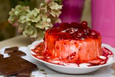 Ice-cream Poured With Cherry Jam. Stock Photo