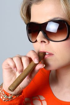 Blond Woman Smoking A Cigar With Sunglasses Stock Images Blond Woman Smoking A Cigar With Sunglasses Stock Images