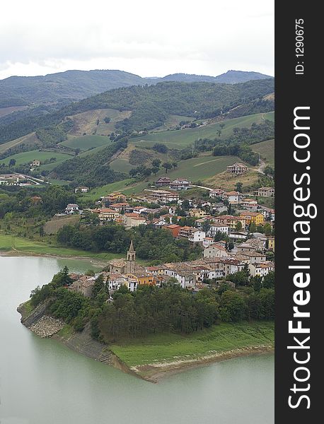 aerial view on the lake from sassocorvaro, italy belvedere. aerial view on the lake from sassocorvaro, italy belvedere