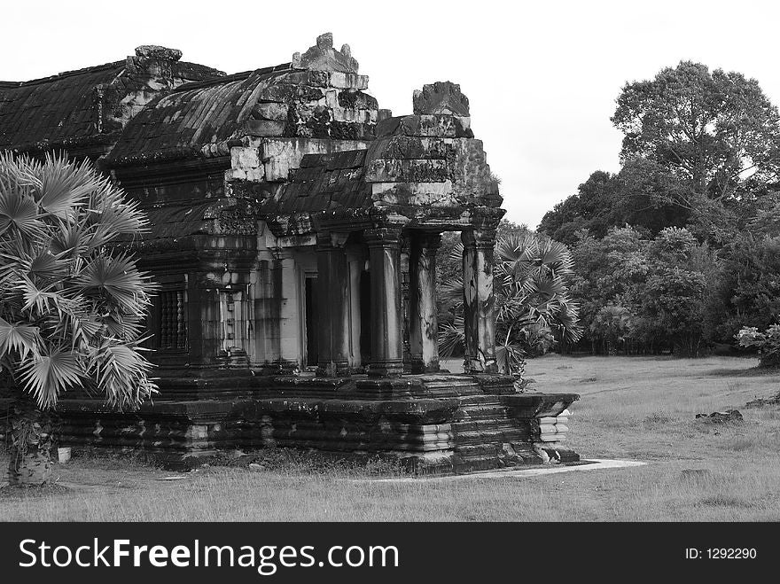 Black and white photograph of Angkor Wat