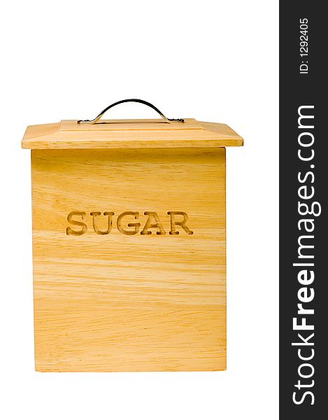 An isolated wooden sugar container.