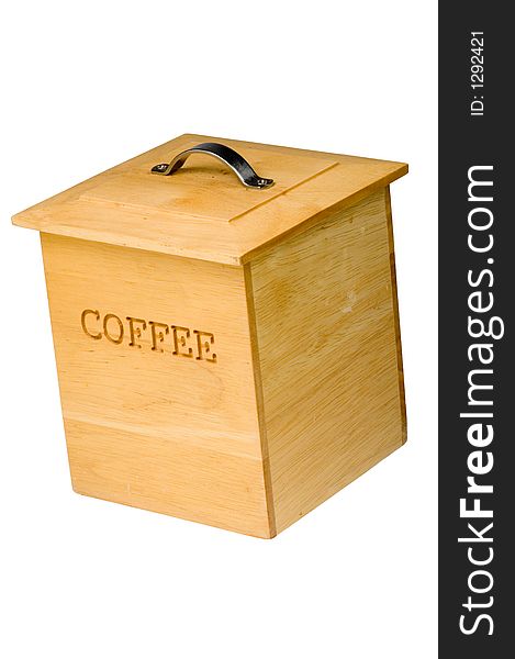 An isolated wooden coffee container