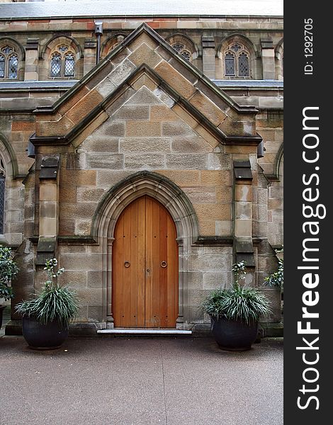 Gothic church entrance wooden door. Gothic church entrance wooden door