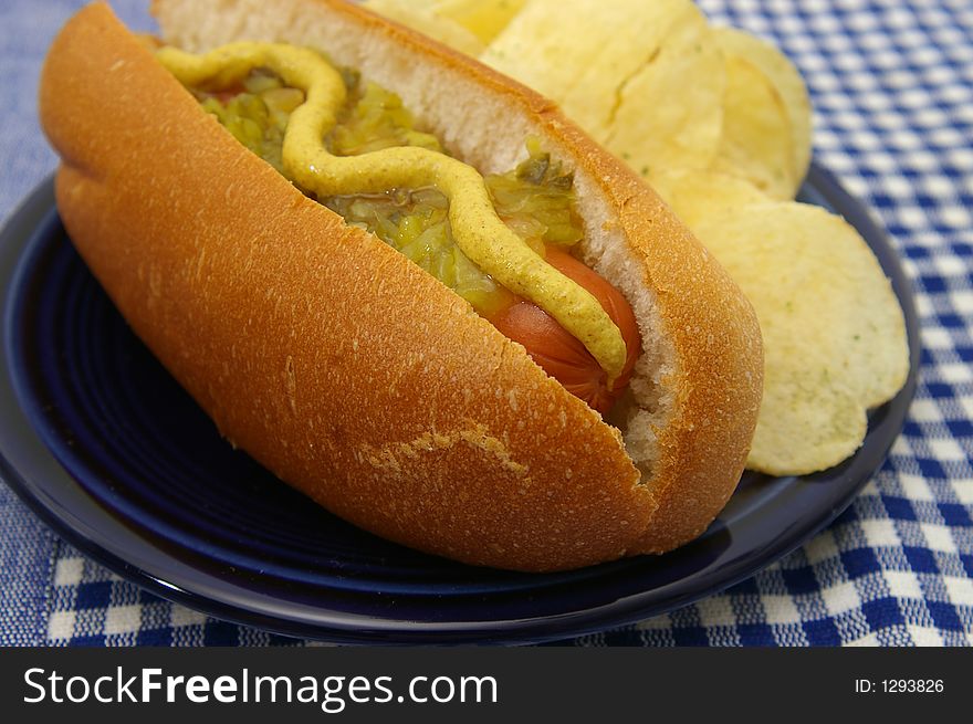 A hot dog will all the fixins'. A hot dog will all the fixins'.