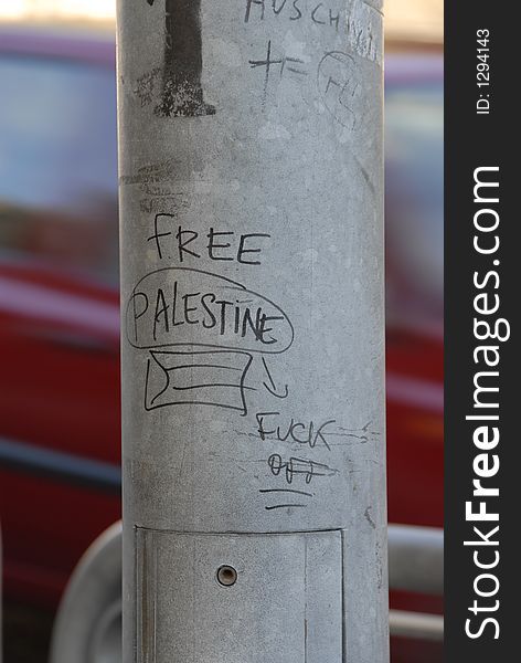 Anti Palestinian written on a utility pole in Jerusalem. Anti Palestinian written on a utility pole in Jerusalem