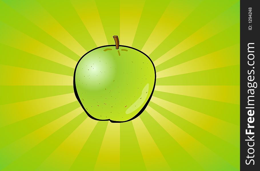 Apple on a radiant cartoon background. Apple on a radiant cartoon background.