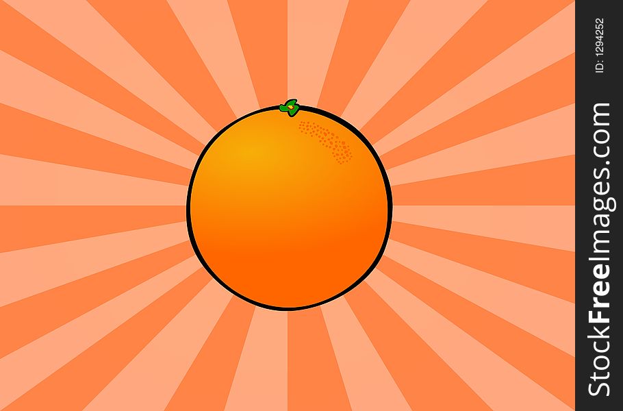 Orange on a radiant cartoon background. Orange on a radiant cartoon background.