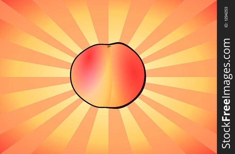 Peach on a radiant cartoon background. Peach on a radiant cartoon background.
