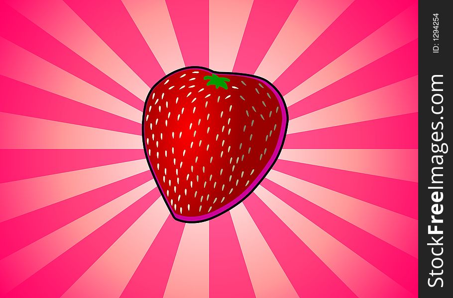 Strawberry on a radiant cartoon background. Strawberry on a radiant cartoon background.