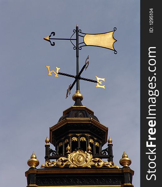 Gilded golden weathervane outside Victoria Station in London, England