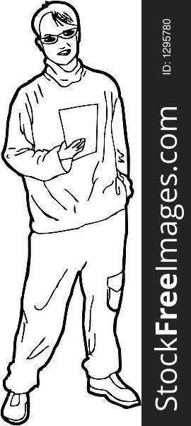 Line-art drawing for a guy with paper on his hand. Line-art drawing for a guy with paper on his hand