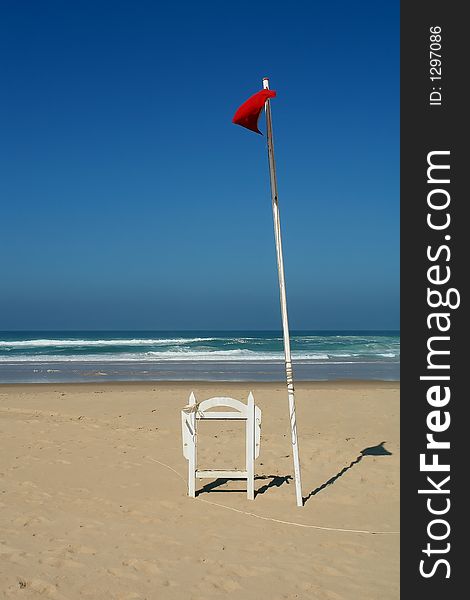 Beach scenic and warning sign. Beach scenic and warning sign