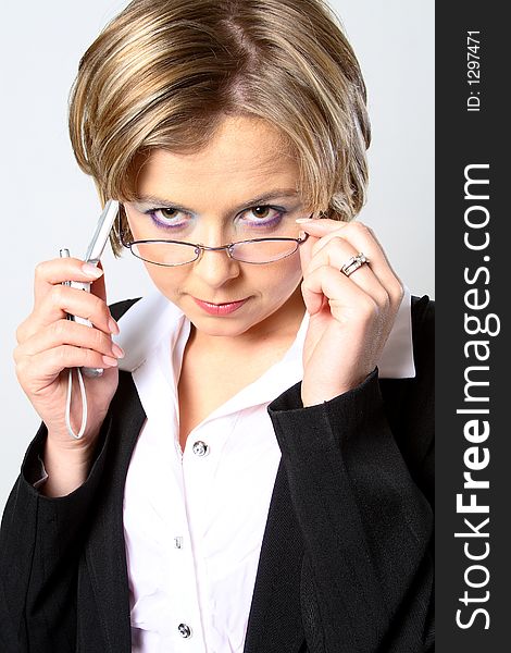 Blond business woman with glasses