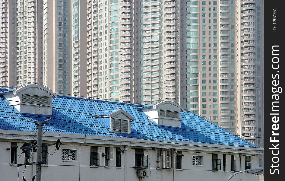 A bee's nest of modern residential developments in the Pudong district of Shanghai. A bee's nest of modern residential developments in the Pudong district of Shanghai.