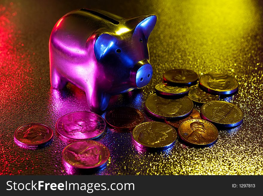 Photo of a Piggy Bank With Gel Lighting