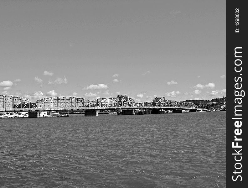 Old style steel girder bridge in Door County, Wisconsin in Black and White. Old style steel girder bridge in Door County, Wisconsin in Black and White