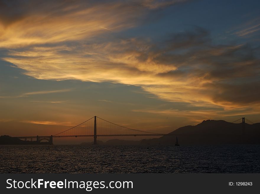 The Golden Gate bridge at sunset