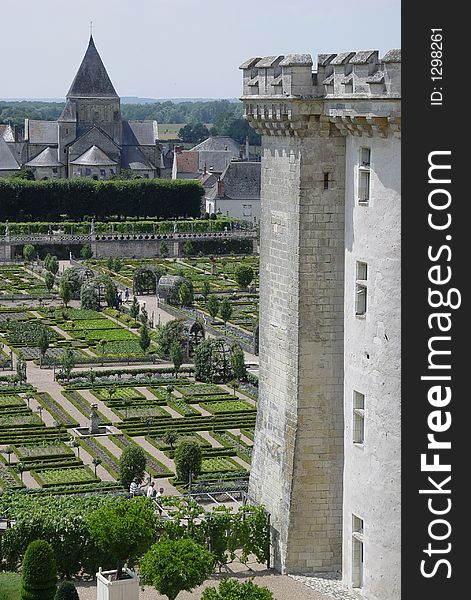 A formal garden in a castle in the Loire valley. A formal garden in a castle in the Loire valley