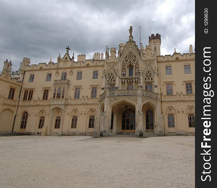 Courtyard and main entrance of a castle in the Czech Republic. Courtyard and main entrance of a castle in the Czech Republic