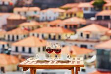 Madeira Wine, Coffee And Hohey Cake, View To Funchal, Portugal Stock Images
