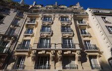 The Traditional Facade Of Parisian Building, France. Royalty Free Stock Images