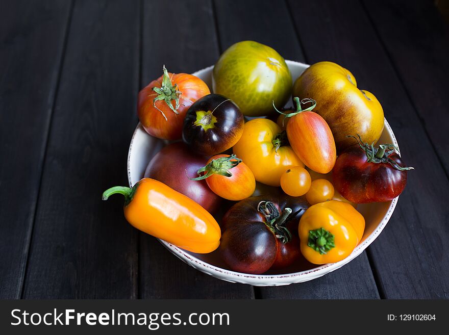 Composition With Juicy Tomatoes On Wooden Background