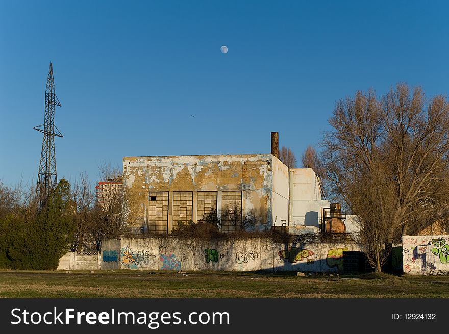 Abandoned factory under the moonrise. Abandoned factory under the moonrise.