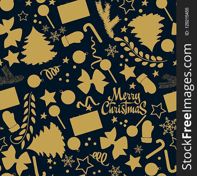 Merry Christmas seamless pattern with Christmas elements for your design. Vector illustration