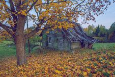 Old House And Autumn, Trees And Leafs. Travel Nature Photo 2018. Royalty Free Stock Photos