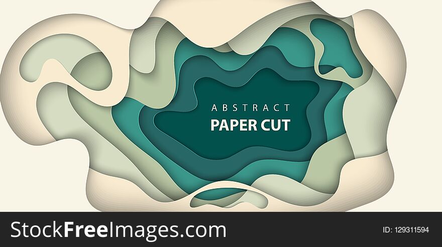 Vector Background With Beige And Green Colors Paper Cut Shapes.