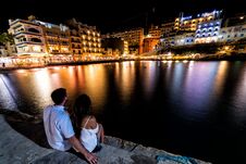 Xlendi, A Resort Town In Gozo, Malta At Night Stock Images