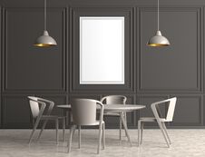 Modern Dining Room With Poster Frame Mock Up. 3d Illustration. Stock Photos