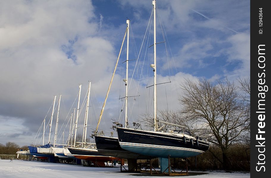 Sailing ships on land during the wintertime